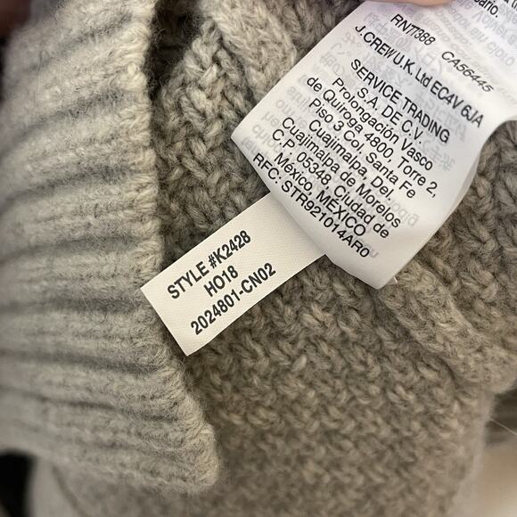 J. CREW Gray Cable Knit Patchwork Tunic Sweater Wool Chunky Knit Fisherman - XL - Picture 7 of 9